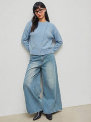 Knit Wool-blend Asymmetrical Button Up Oversized Long Sleeve Sweater