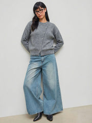 Knit Wool-blend Asymmetrical Button Up Oversized Long Sleeve Sweater