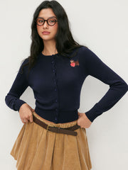Wool-blend Knit Dachshund Embroidery Cardigan
