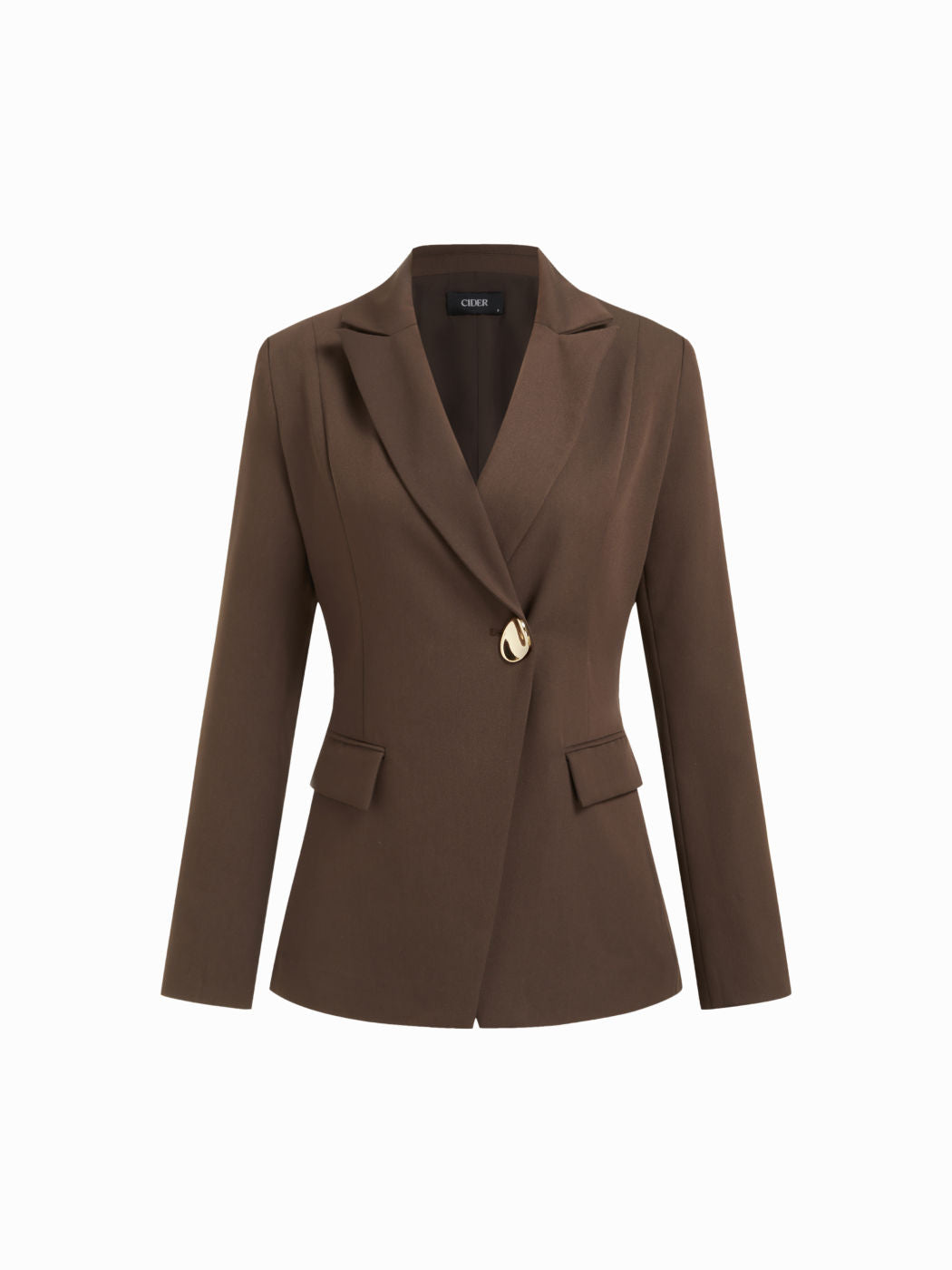 Solid Notched Collar Metal Button Blazer