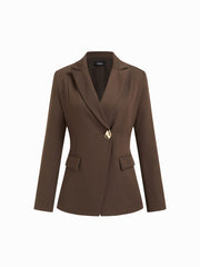 Solid Notched Collar Metal Button Blazer