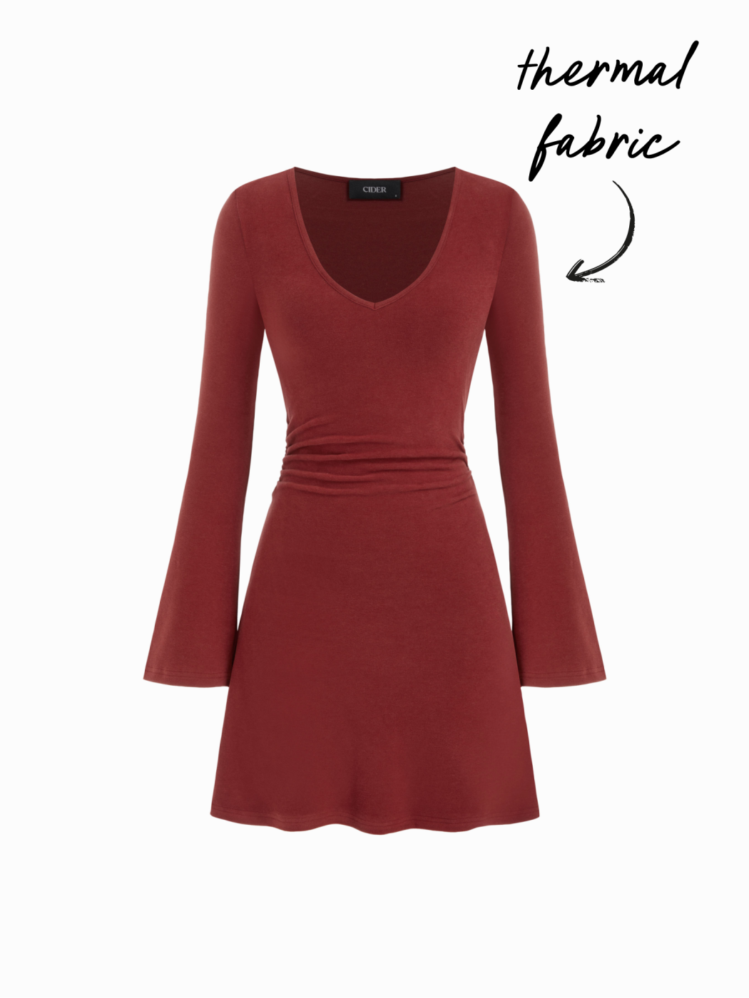 Thermal Cotton-blend V-neck Ruched Waist Mini Dress