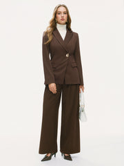 Solid Notched Collar Metal Button Blazer