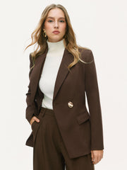 Solid Notched Collar Metal Button Blazer