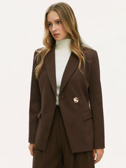 Solid Notched Collar Metal Button Blazer