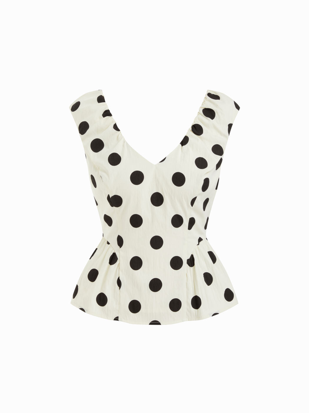Polka Dot V-Neck Shirred Peplum Blouse