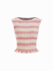 Pink & Cream Stripe Ruched Crop Top