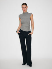 Knit Stand Collar High Stretch Ruched Side Button Vest