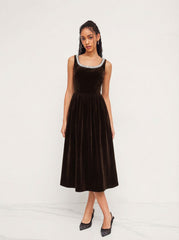 Velvet Rhinestone Ruffle Maxi Dress