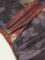 Mesh V-neck Floral Asymmetrical Hem Twist Maxi Dress