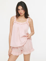 100% Cotton Sweetheart Ruffled Oversized Top & Mid Rise Bloomer Shorts Set