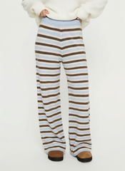 Knit Striped Low Rise Wide Leg Trousers