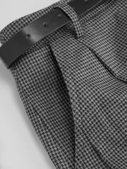 Jacquard Low Rise Houndstooth Pleated Wide Leg Trousers With Belt
