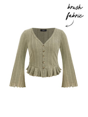 V-neck Bell Sleeve Ruffle Hem Top Curve & Plus