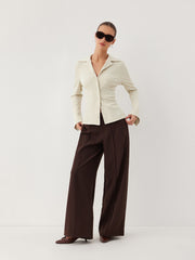 Solid Collar Bell Sleeve Top