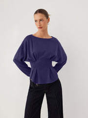 Boat Neck Ruched Peplum Sweatshirt