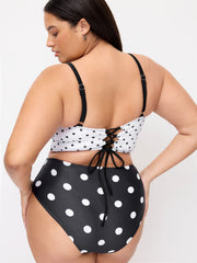 Polka Dot Square Neck Tankini Cheeky Bikini Set Curve & Plus
