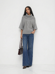 Cable Knit Wool-blend Turtleneck Mid-length Sleeve Oversized Top