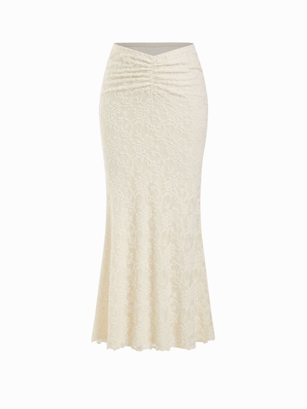 Texture Lace Ruched Mermaid Maxi Skirt