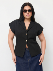 Linen-blend V-neck Dolman Sleeve Blazer Vest Curve & Plus