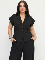 Linen-blend V-neck Dolman Sleeve Blazer Vest Curve & Plus