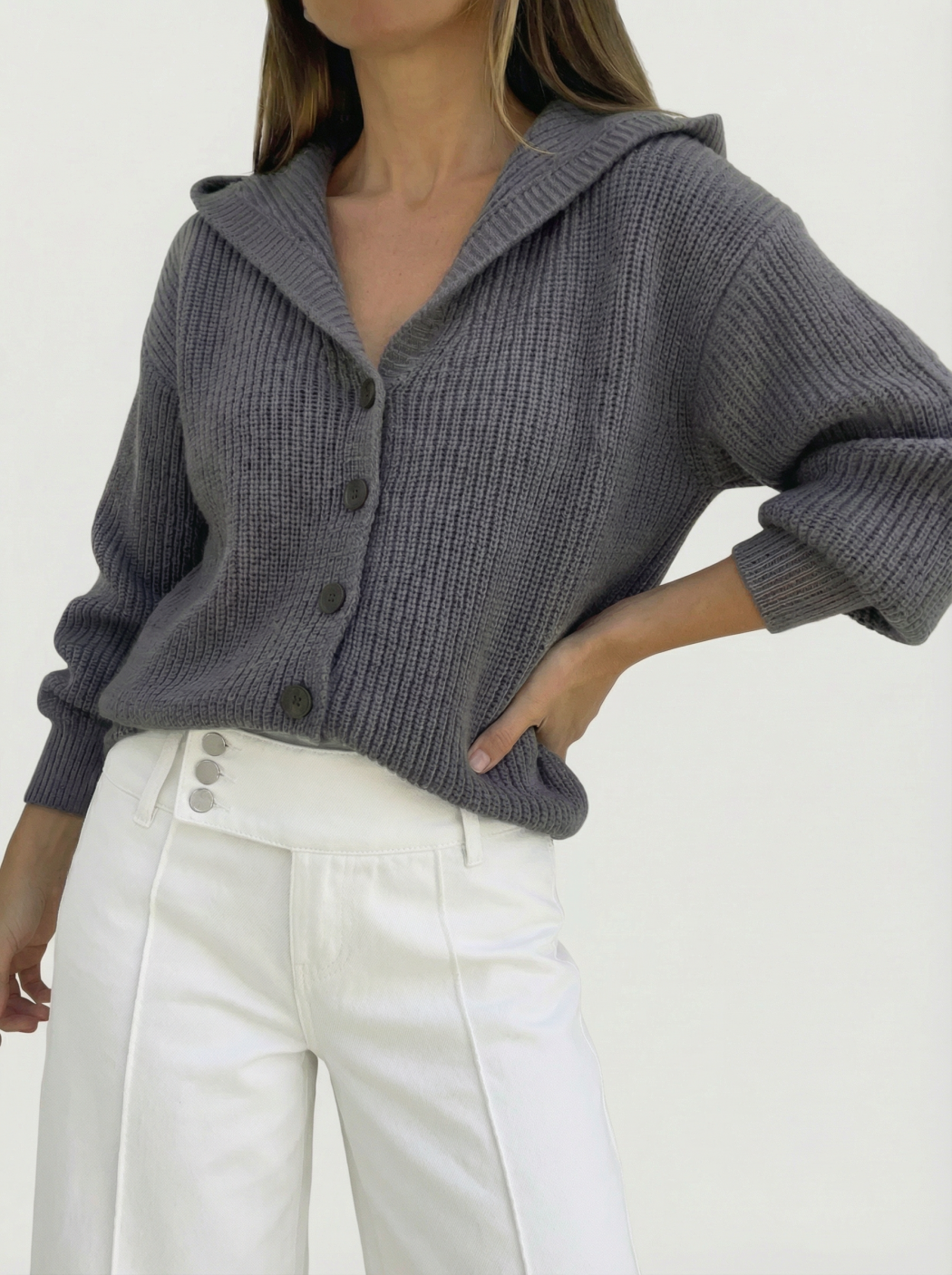 Knit Hooded Button Oversized Cardigan