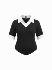 Cotton V-Neck Two Tone Bodysuit Curve & Plus