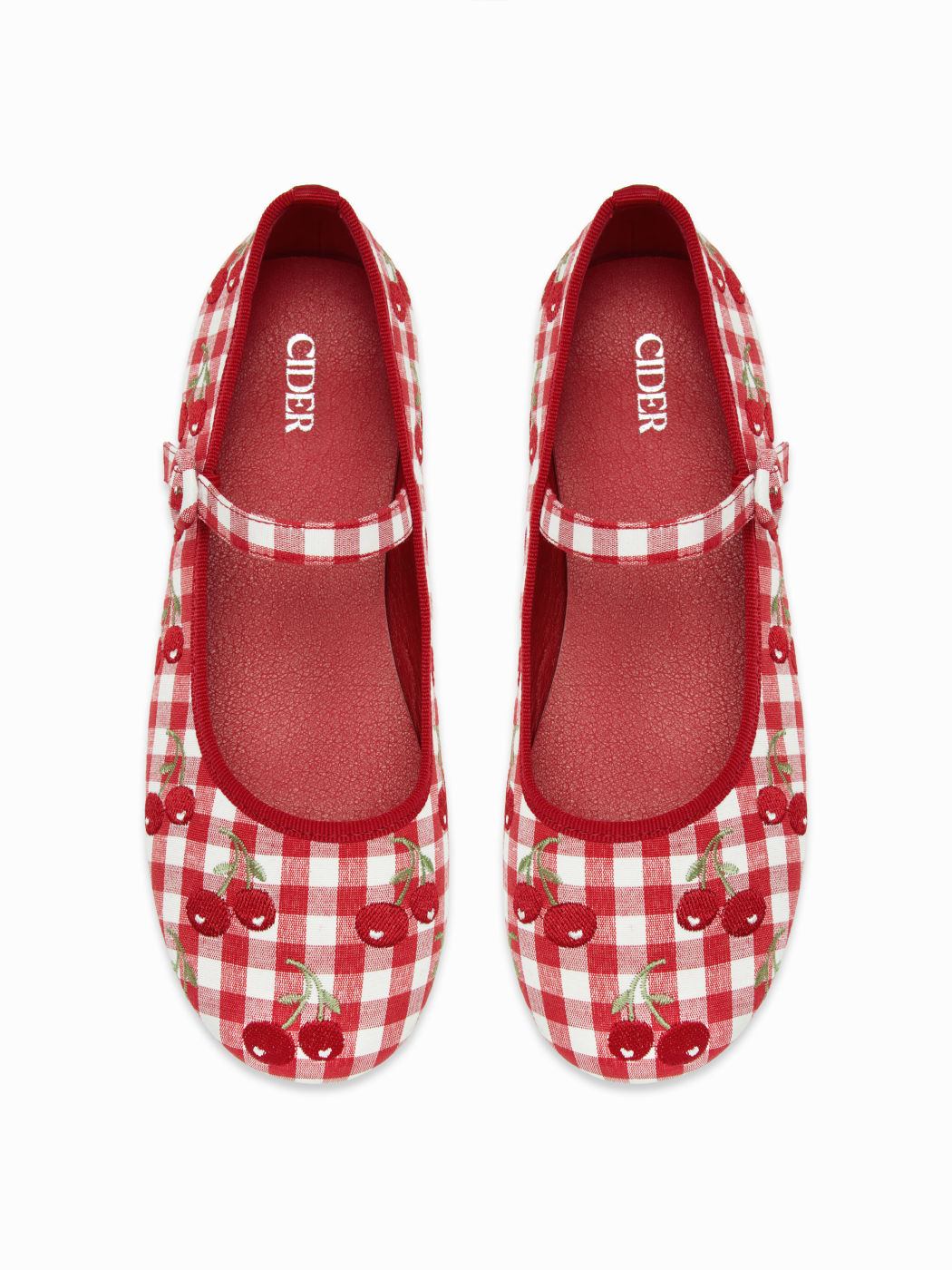 CHERRY EMBROIDERED MARY JANE FLATS
