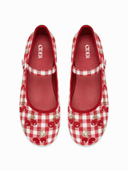 CHERRY EMBROIDERED MARY JANE FLATS