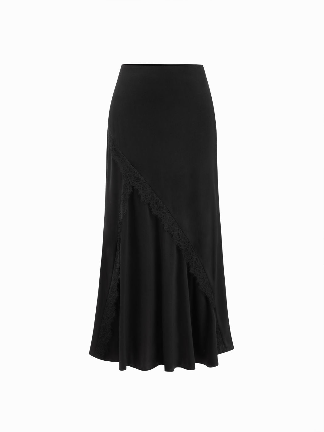 Satin Mid Rise Lace Mermaid Maxi Skirt