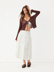 Lace Mid Rise Bowknot Maxi Skirt