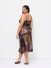 Floral Patchy Lace Trim Asymmetrical Hem Midi Dress Curve & Plus