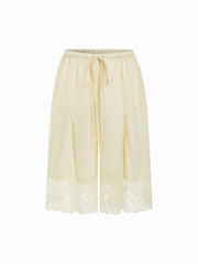Low Rise Lace Panel Drawstring Bermuda Shorts