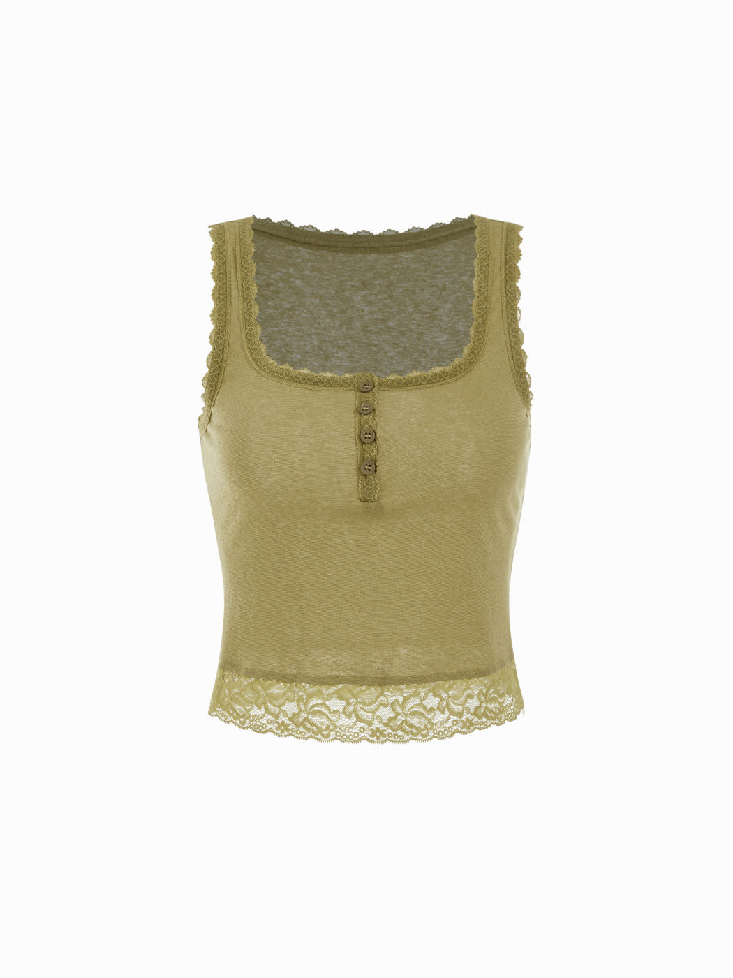 Cotton-blend Square Neck Lace Trim Tank Top