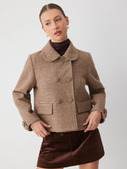 Peter Pan Collar Houndstooth Oversized Blazer With Matching Button