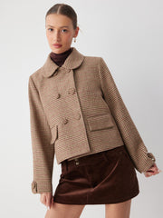 Peter Pan Collar Houndstooth Oversized Blazer With Matching Button