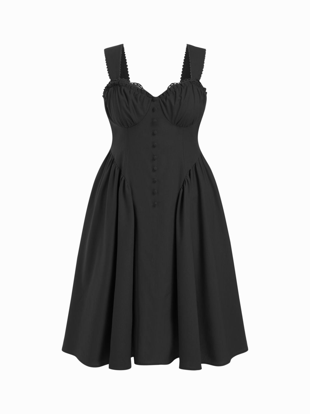 Cotton-blend U-neckline Ruffled Lace Up Flared Maxi Dress Curve & Plus