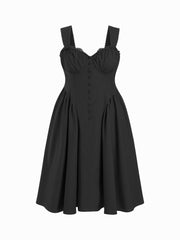 Cotton-blend U-neckline Ruffled Lace Up Flared Maxi Dress Curve & Plus