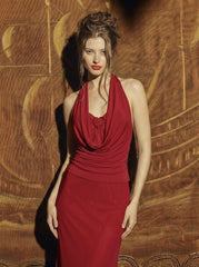 Halter Neck Draped Ruched Top With Heart Detail
