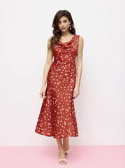 Satin Cowl Neck Polka Dot Mermaid Maxi Dress
