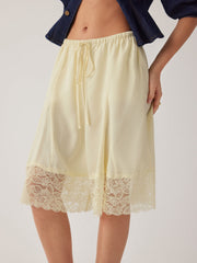 Low Rise Lace Panel Drawstring Bermuda Shorts