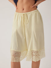 Low Rise Lace Panel Drawstring Bermuda Shorts