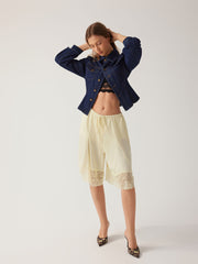 Low Rise Lace Panel Drawstring Bermuda Shorts