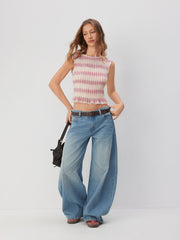 Pink & Cream Stripe Ruched Crop Top