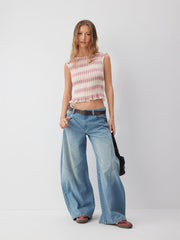 Pink & Cream Stripe Ruched Crop Top