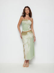 Mesh Floral Wrap Tube Top & Mid Rise Pencil Maxi Skirt Set