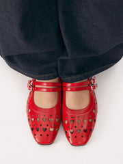 SQUARE TOE HEART HOLLOW OUT MARY JANE FLATS