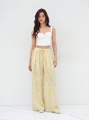 Square Neck Solid Crop Tank Top With High Rise Abstract Knotted Wide Leg Trousers