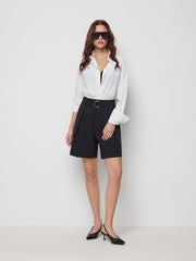 Mid Rise Pleated Shorts With Belt