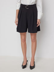 Mid Rise Pleated Shorts With Belt